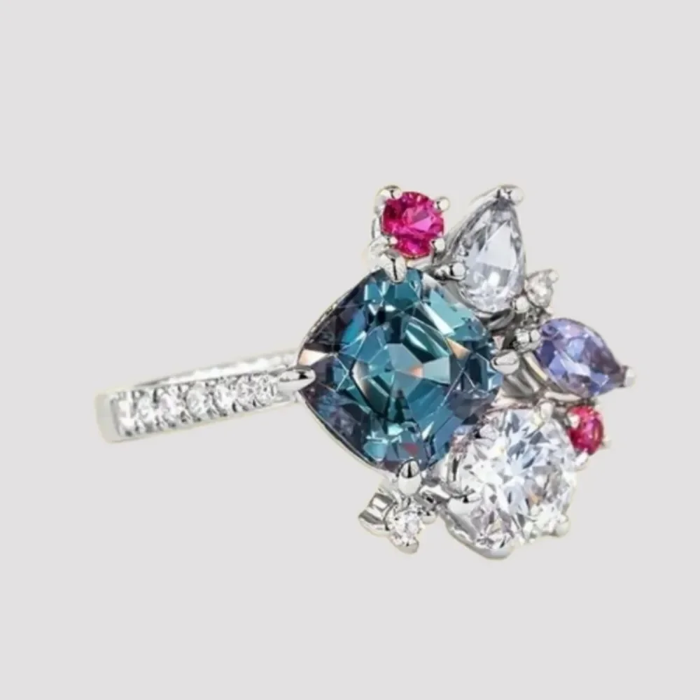 Multicolor gemstones Lab Created diamond sparkly ring sz 7
